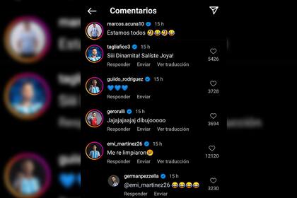 El arquero no dudó en comentar la publiación (Captura Instagram @marcos.acuna10)