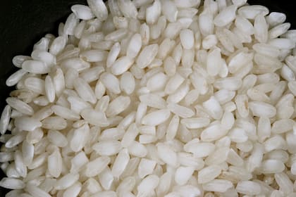 El arroz arborio se usa en risottos y su alto contenido de almidón le da una textura cremosa a la hora de cocinarlo