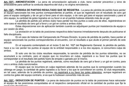 El artículo 152, que determina un 1-0 en favor del conjunto que se presenta para jugar, en este caso, Tucumán.