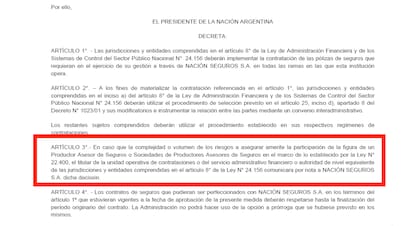 El artículo eliminado cuando llegó a Presidencia