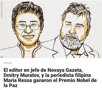 El artículo que publicó Novaya Gazeta tras la premiación