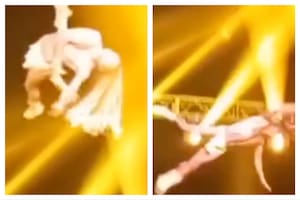 Un acróbata de un circo cayó cinco metros tras colgarse de una tela