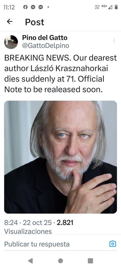 El "asesino de X" anunció la muerte del Nobel de Literatura 2025