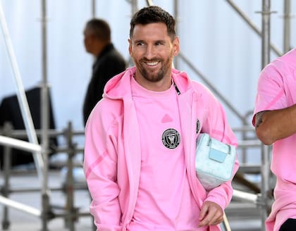 Argentine star Lionel Messi of Inter Miami prior to the match against Nashville SC in the round of 16 of the CONCACAF Champions Cup, Wednesday, March 13, 2024, in Fort Lauderdale, Florida