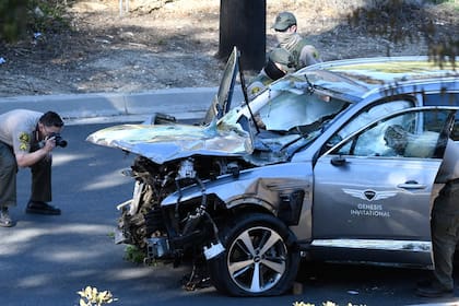 El auto de Woods tras el accidente de 2021