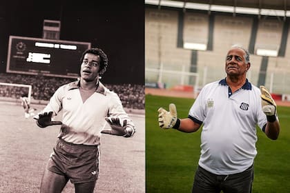 El Autotrol y una de las populares de los estadios construidos para el Mundial de la Argentina contextualizan la foto setentosa de Baley; en la otra, Chocolate hoy, en el ex Château Carreras.