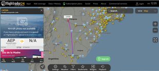 El avión de la provincia de Tucumán, en el momento de salir del país, a las 9:35AM de Argentina