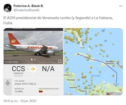 El avión del presidente Maduró llegó a La Habana, en medio de la crisis que se vivió en la isla en 2021