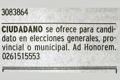 El aviso clasificado con el ofrecimiento para el cargo público