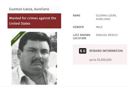 El aviso de captura de Guzmán-Loera, Aureliano, buscado por crímenes contra Estados Unidos