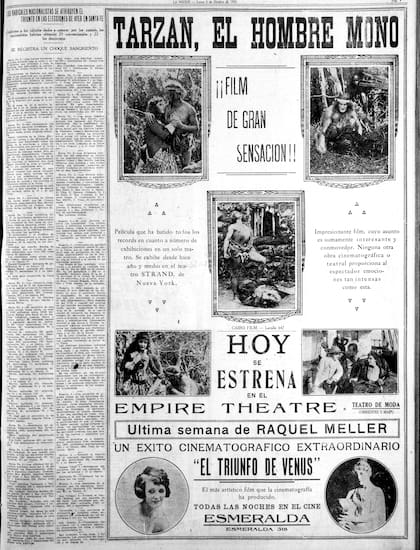 El aviso de "Tarzán, el hombre mono" en una página del archivo de LA NACION