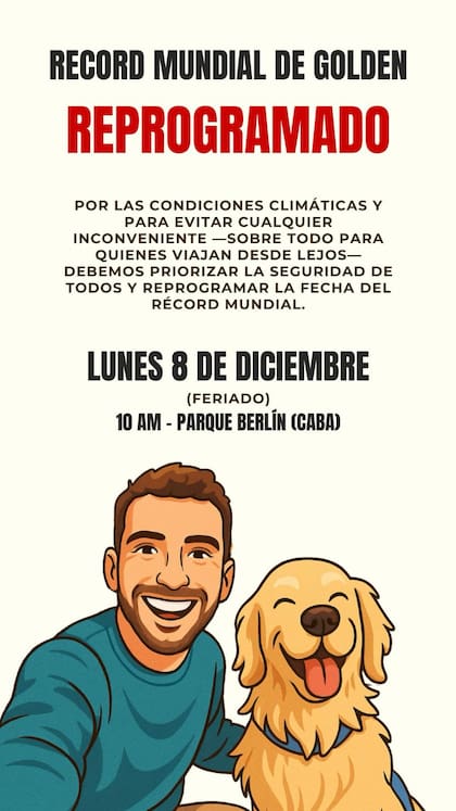 El aviso del cambio de fecha de la juntada de perros Golden