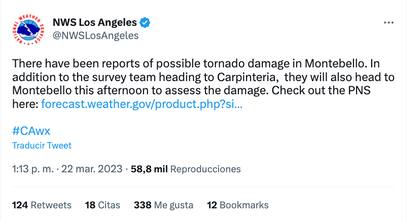El aviso del posible tornado en Montebello
