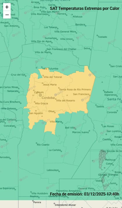 El aviso por calor en Córdoba.