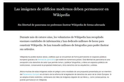El aviso que aparece cuando se acceder a la Wikipedia