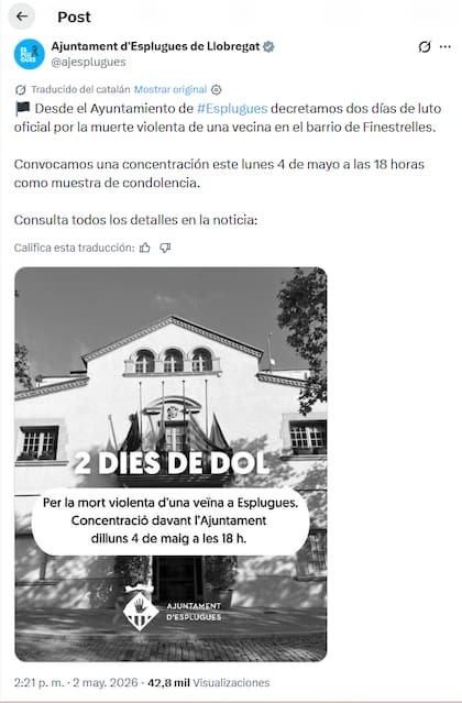 El Ayuntamiento de Esplugas de Llobregat decretó dos días de duelo