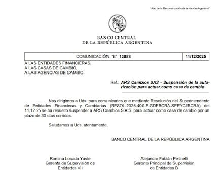 El Banco Central suspendió a una de las casas de cambio vinculadas a Vallejo