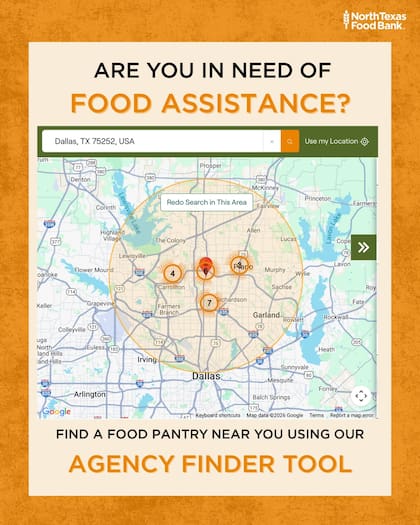 El Banco de Alimentos de Texas tiene un mapa para ubicar la despensa más cercana (FB northtexasfoodbank)