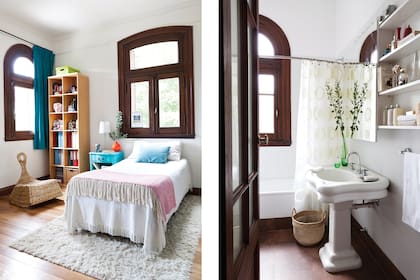 En el cuarto de su hija, los colores plenos y vibrantes elegidos para renovar muebles antiguos aligeran lo imponente de las aberturas de época.