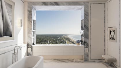 El baño de uno de los penthouse de la torre Cipriani