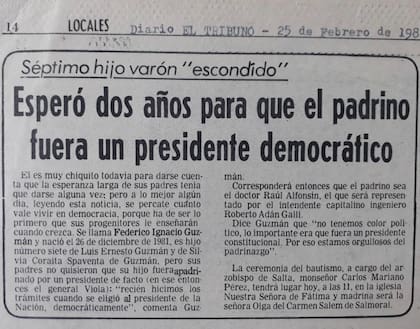 El bautismo de Guzmán fue cubierto por varios diarios locales