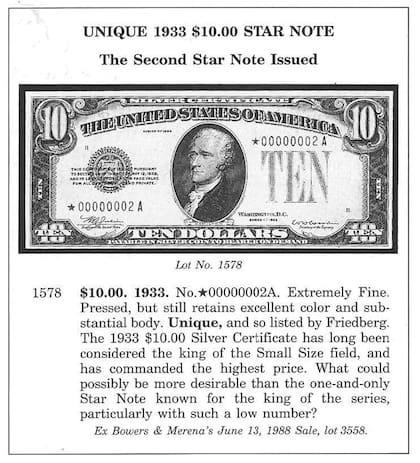 El billete certificado de plata de US$10, de 1933, es un artículo de gran demanda