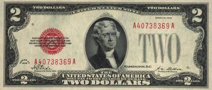 El billete de dos dólares de 1928 con sellos rojos podría valer hasta US$1000