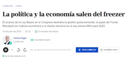 El botón que activa la funcionalidad para escuchar las notas de LA NACION