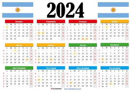 El calendario 2024, con los feriado oficiales