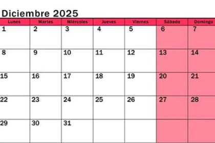 El calendario de diciembre para marcar actividades