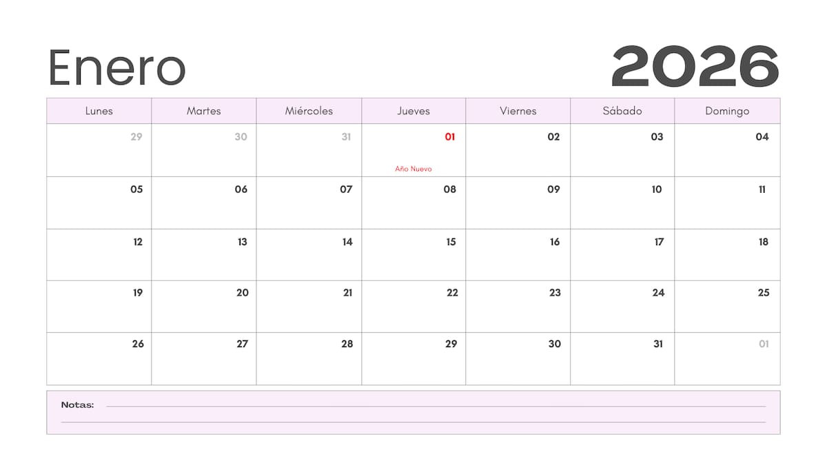 Calendario de enero 2026 para imprimir - LA NACION