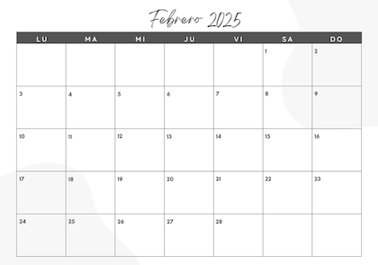 El calendario de febrero 2025 para imprimir