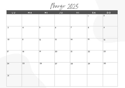 El calendario de marzo 2025 para imprimir