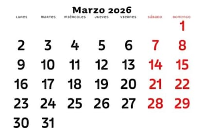 El calendario de marzo de 2026