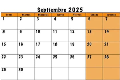 El calendario de septiembre 2025 para imprimir
