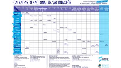 El calendario de vacunación argentino para este año.