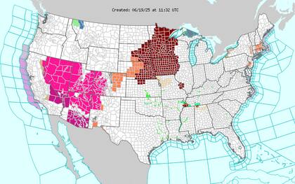 El calor avanza hacia el corazón de EE.UU.: Kansas, Nebraska y Oklahoma superarán los 100 °F (38 °C) hacia el viernes, a medida que el domo de calor se desplace hacia el este