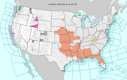 El calor se extenderá del centro al sureste del país norteamericano
