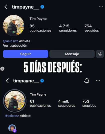 El cambio abrupto de seguidores de Tim Payne