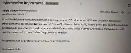 El Canal de noticias IP le envió un correo electrónico a sus empleados para notificarles los cambios en la empresa