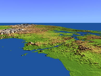 El canal de Panamá unió dos océanos. Hacia el este (arriba de la imagen) el mar Caribe (Océano Atlántico) y abajo a la izquierda el océano Pacífico. Imagen de la NASA