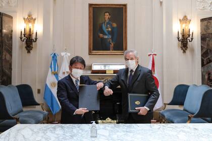 El canciller, Felipe Solá recibió a su par japonés, Toshimitsu Motegi
