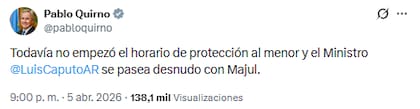 El canciller Pablo Quirno celebró el desempeño de Luis Caputo en la estrevista que le realizó este domingo por la noche Luis Majul por la pantalla de LN+