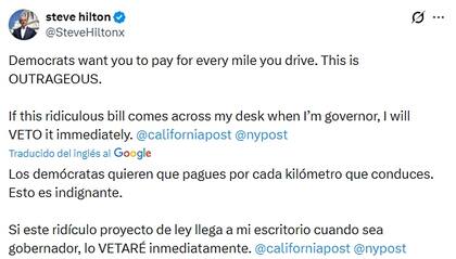El candidato a gobernador se opone al impuesto al millaje