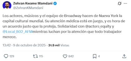 El candidato mostró su respaldo a la comunidad de actores en Broadway en medio de una posible huelga