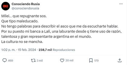 El cantante Mateo Sujatovich le dedico un contundente mensaje a Javier Milei