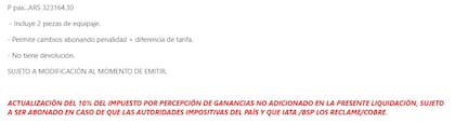 El cartel que una agencia pone ante una compra de pasajes de Ethiopian