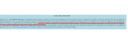 El castigo que prevé el Código Electoral para quienes no van a votar