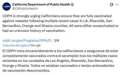 El CDPH insta a los californianos a asegurarse de estar completamente vacunados contra el sarampión