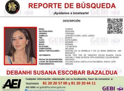 El Centro de Integración Ciudadana de Monterrey difundió un reporte de búsqueda con la descripción física de Debanhi Susana Escobar Bazaldua (Crédito: Twitter/@cicmty)